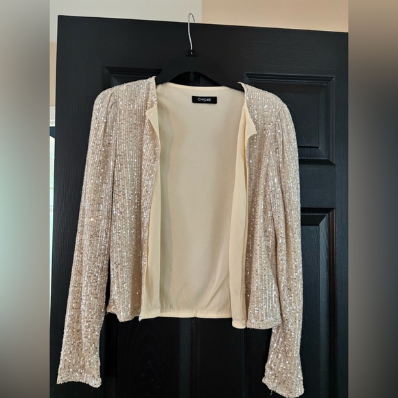 chic Jackets & Blazers - Sequined Open Front Jacket in Champagne